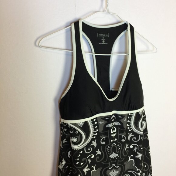 Athleta Athletic Dress Size ST Womans Tall Black Paisley Racer Back Built In Bra - Picture 14 of 16